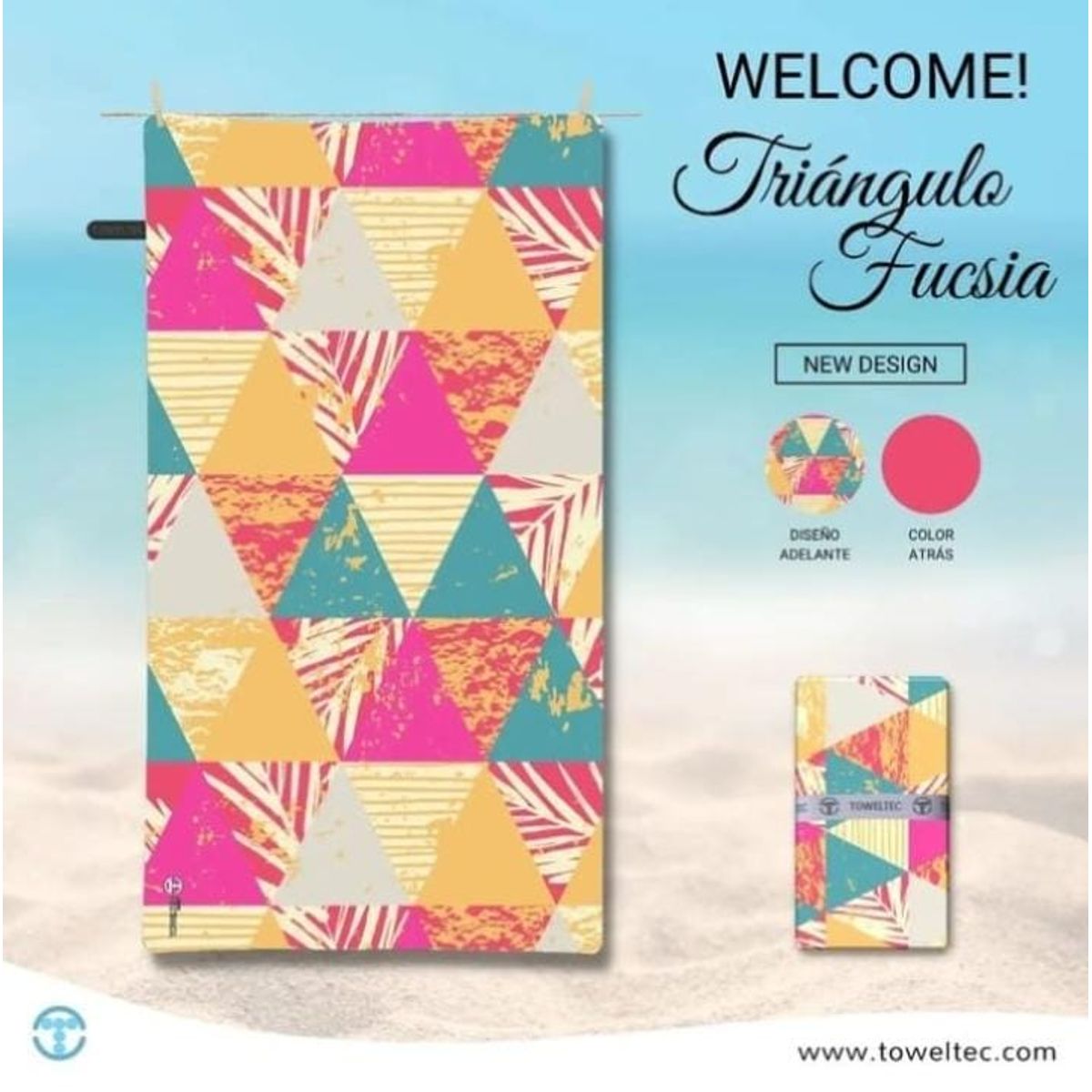 TOWELTEC - TOALLA DE MICROFIBRA LARGE DISEÑO TRIANGULO FUCSIA 90X160CM