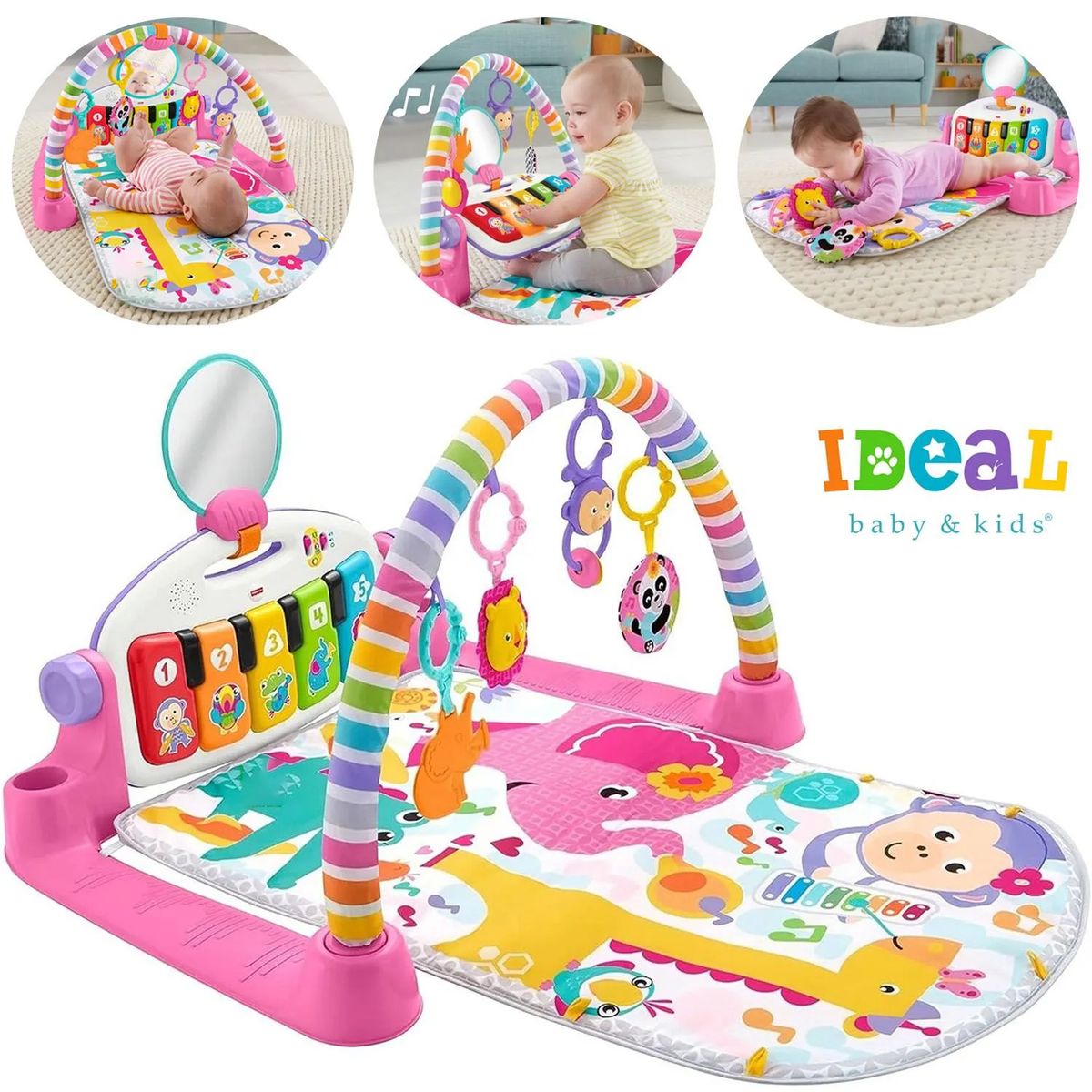 IDEAL - Gimnasio Piano Pataditas Con Luces Musical Y Espejo  Rosado