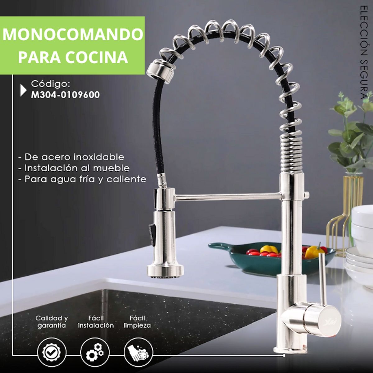 XM - MEZCLADORA MONOCOMANDO PARA COCINA RESORTE SATINADO M304-0109600