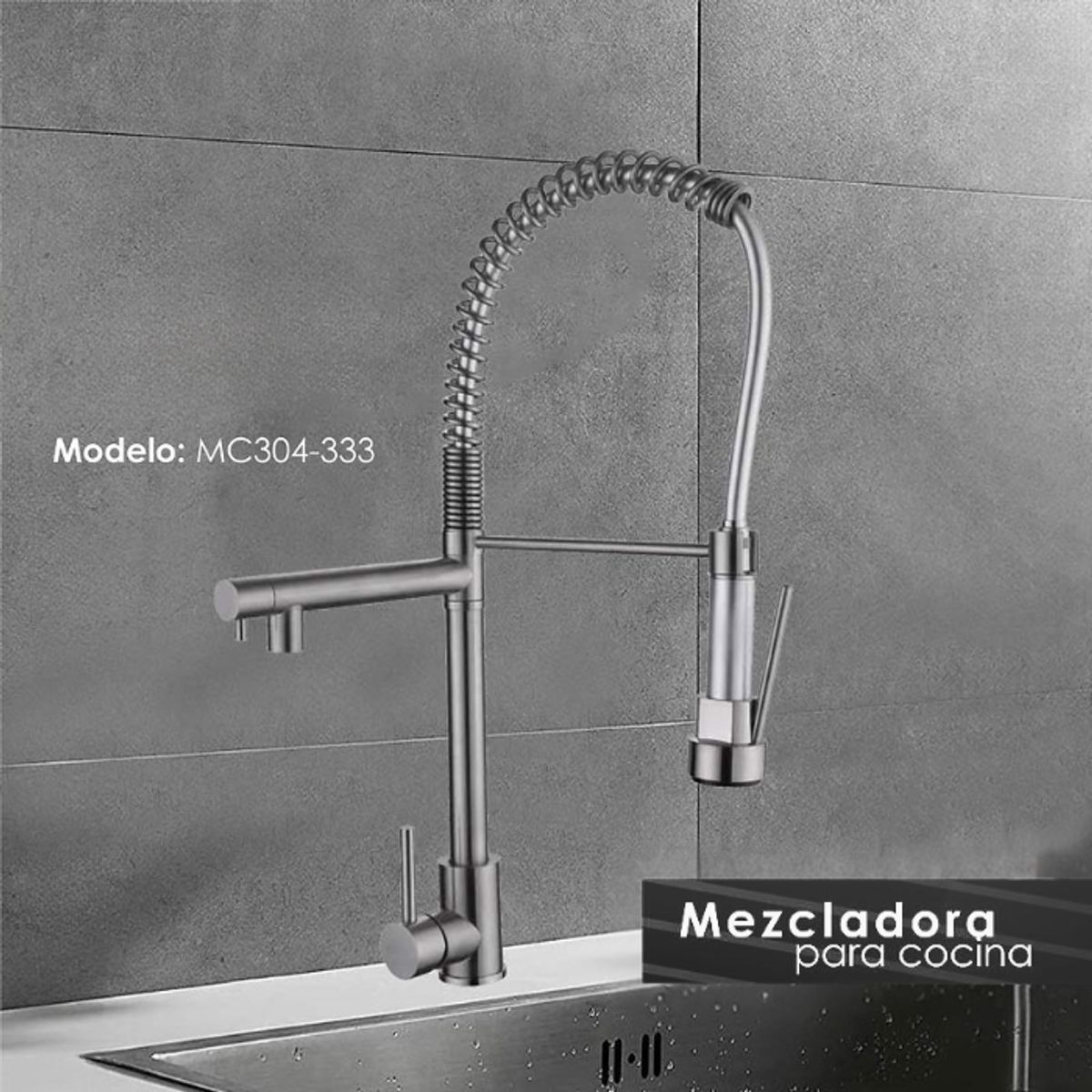 XM - MEZCLADORA MONOCOMANDO DE COCINA DOBLE SALIDA SATINADO MC304-333