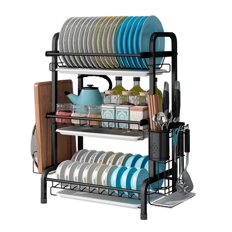 GENERICO - Pack4 Escurreplatos con Soporte de 3 Niveles en Negro