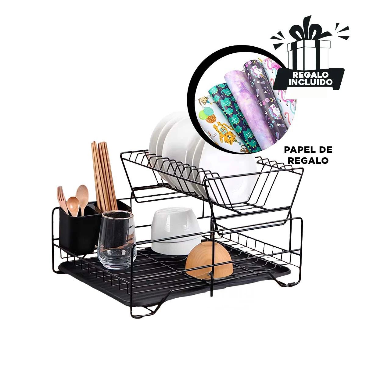 GENERICO - Escurridor 2N con Sistema de Drenaje Negro Y+Papel de Regalo