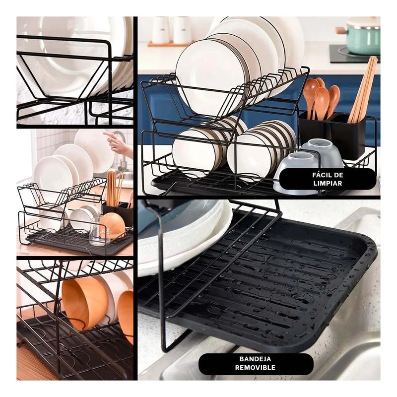 GENERICO - Escurreplatos 2N con Soporte en Negro Y+Ligas de Regalo