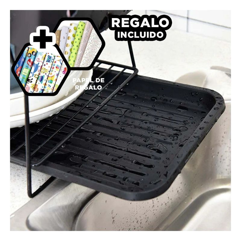 GENERICO - Pack2 Escurridor con Drenaje 2 Pisos Negro Y+Papel de Regalo