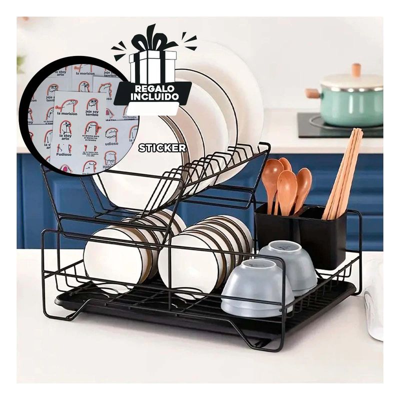 GENERICO - Pack2 Escurridor de Utensilios 2N en Negro Y+Regalo Stickers