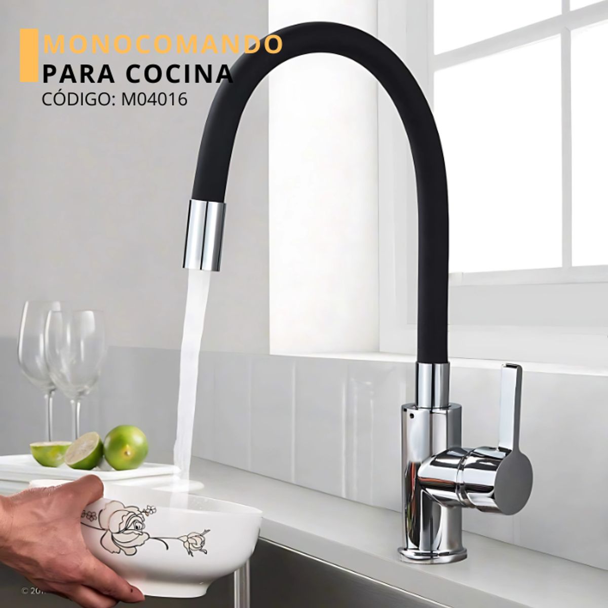 XM - MEZCLADORA MONOCOMANDO PARA COCINA PICO FLEXIBLE NEGRO M04016