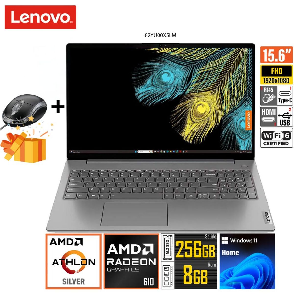 LENOVO - Laptop LENOVO V15 G4 AMN AMD Athlon Silver-7120U 15.6" FHD RAM 8GB SSD 256GB Windows 11