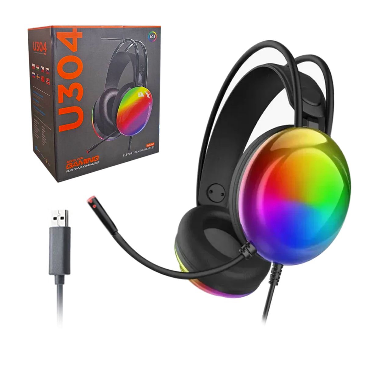 GENERICO - Audífonos Gaming Para PC con Luz LED RGB + Micrófono USB U304