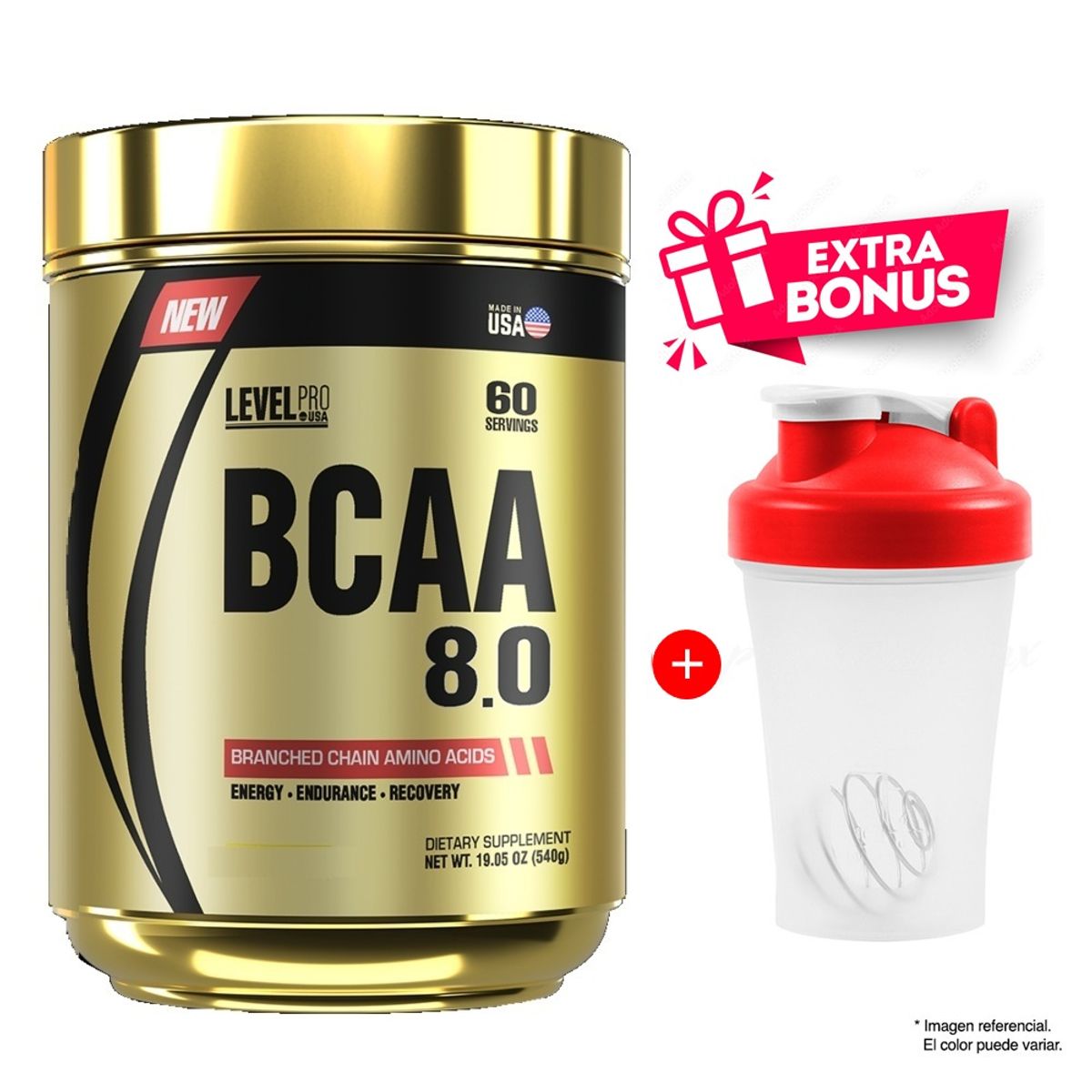 LEVEL PRO - BCAA 8.0 540 GR LEVEL PRO AMINOÁCIDOS FRUIT PUNCH + SHAKER