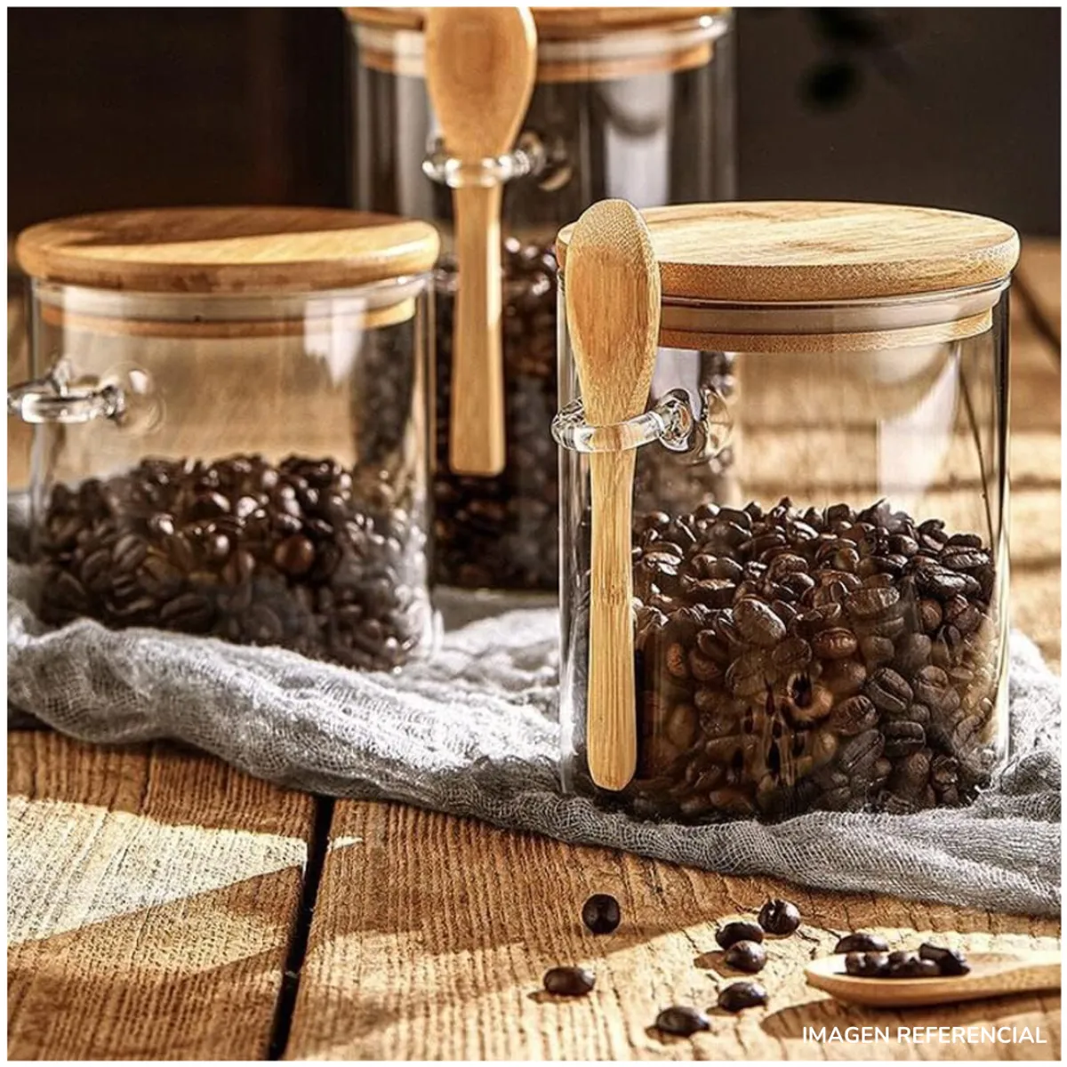 INSPIRA MARKET - Frasco de almacenamiento con tapa y cucharita estilo Bambú