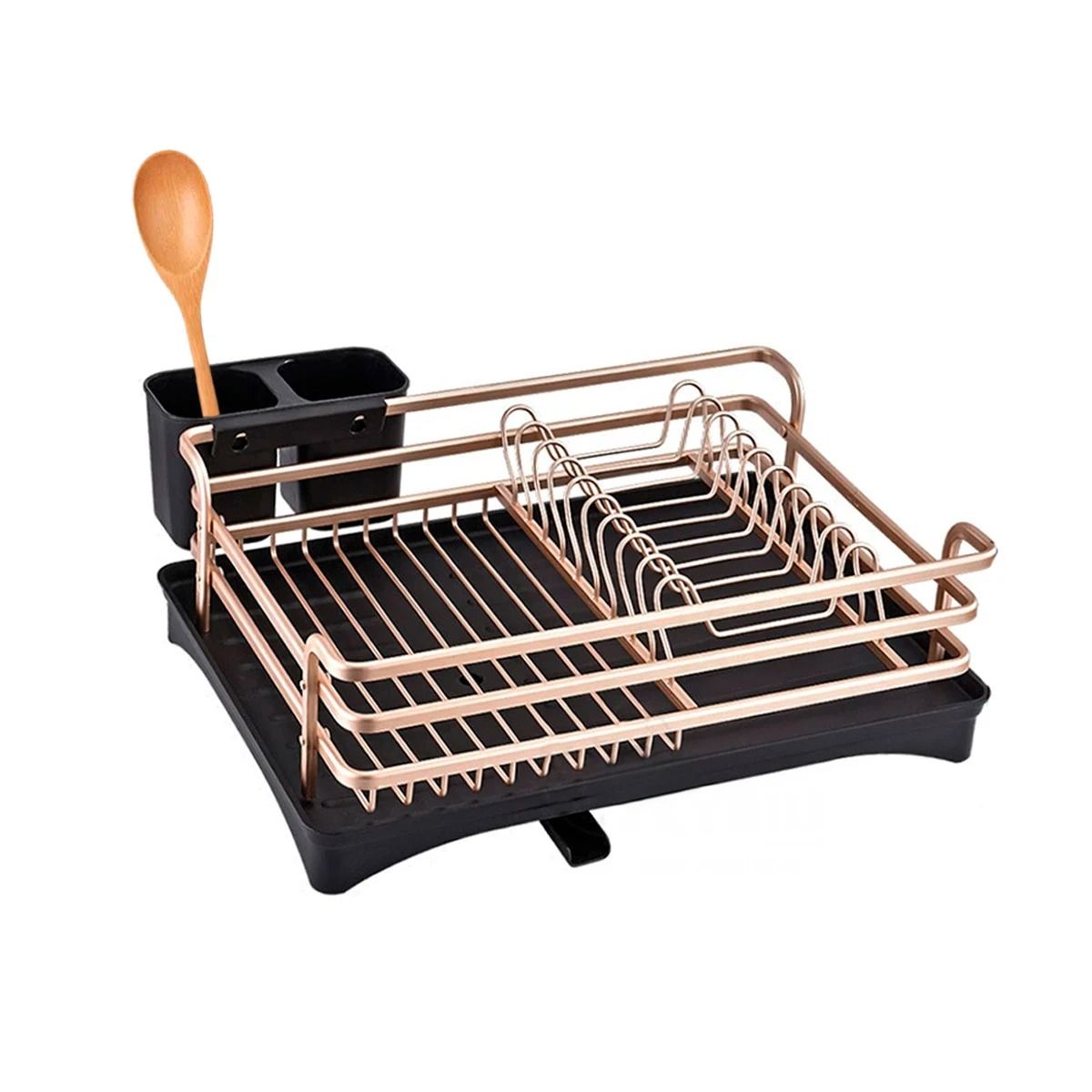 GENERICO - Escurridor con Soporte de Utensilios con Drenaje en Oro Rosa