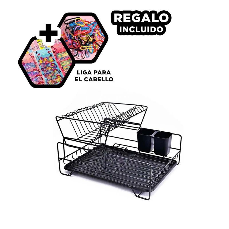 GENERICO - Escurreplatos 2N con Soporte en Negro Y+Ligas de Regalo