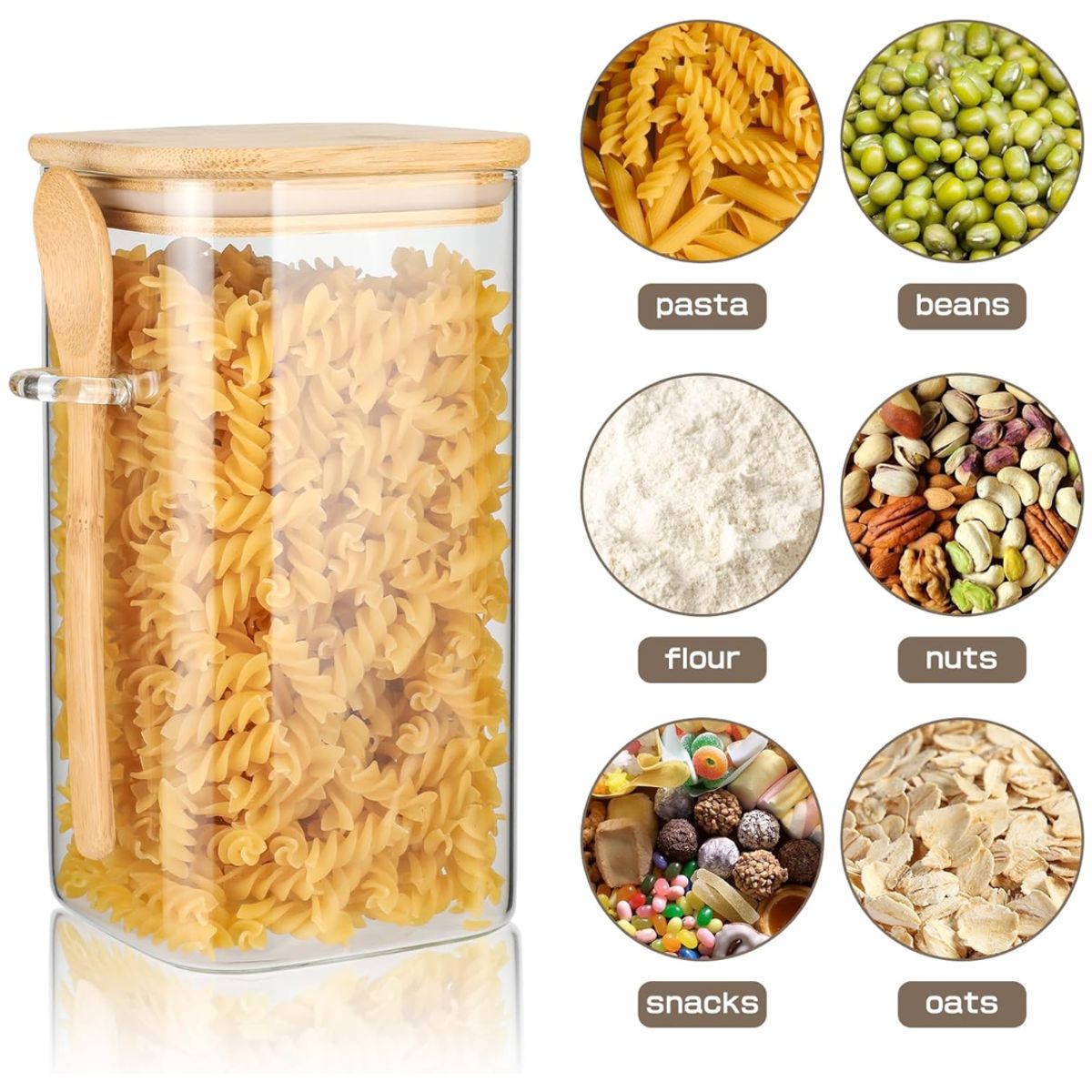 INSPIRA MARKET - Frasco de almacenamiento con tapa y cucharita estilo Bambú