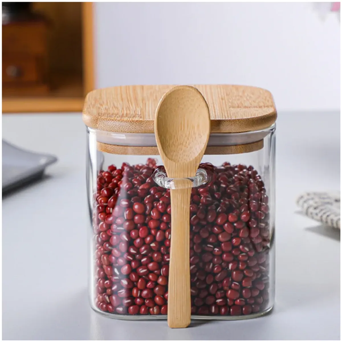 INSPIRA MARKET - Frasco de almacenamiento con tapa y cucharita estilo Bambú