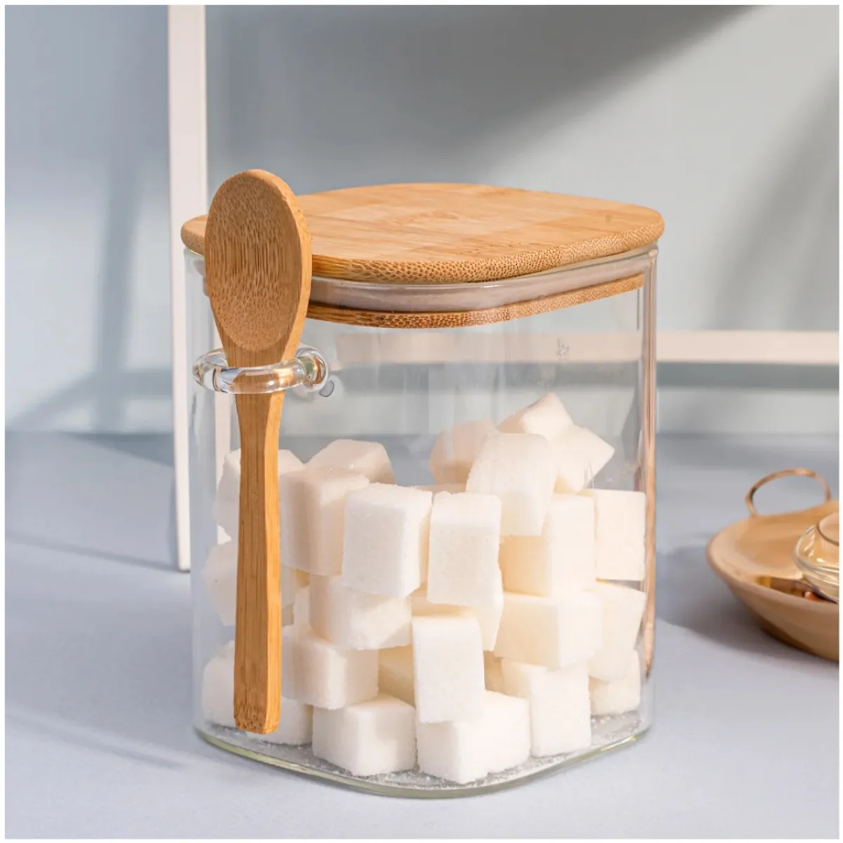 INSPIRA MARKET - Frasco de almacenamiento con tapa y cucharita estilo Bambú