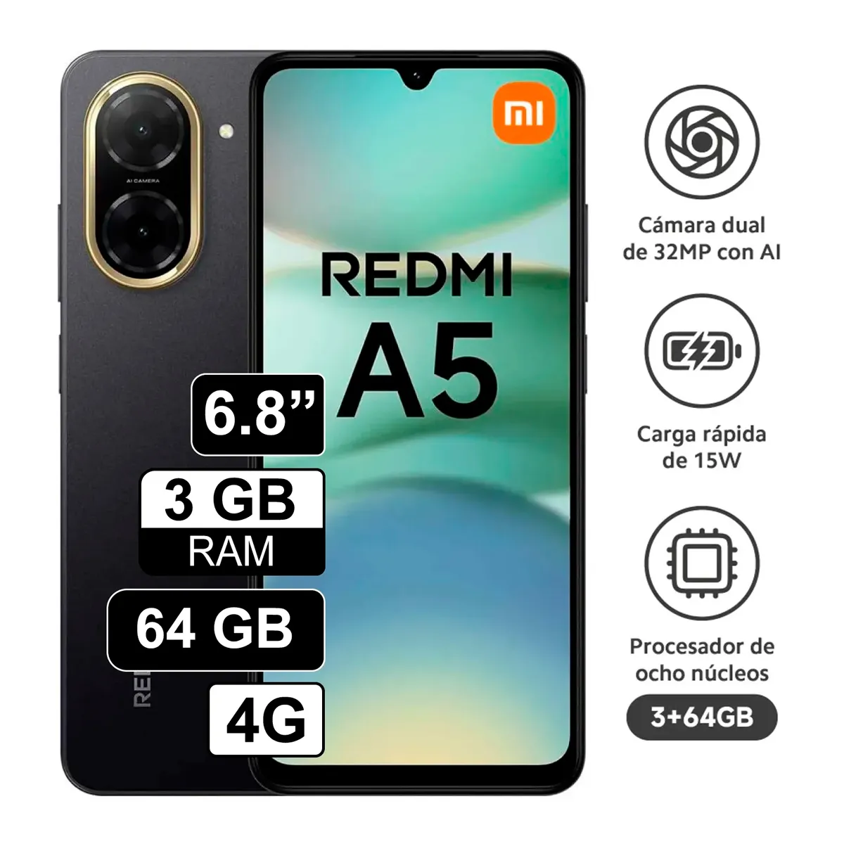 XIAOMI - CELULAR REDMI A5 3GB RAM  64GB NEGRO