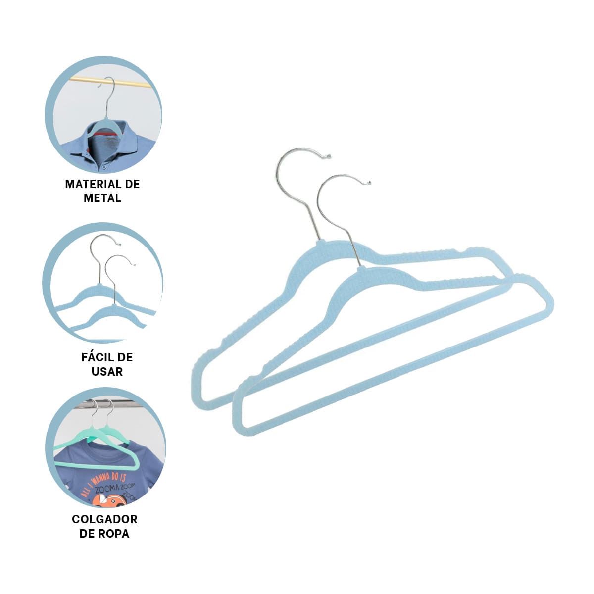 GENERICO - Pack9 Colgador Util para Prendas Infantiles en Color Celeste