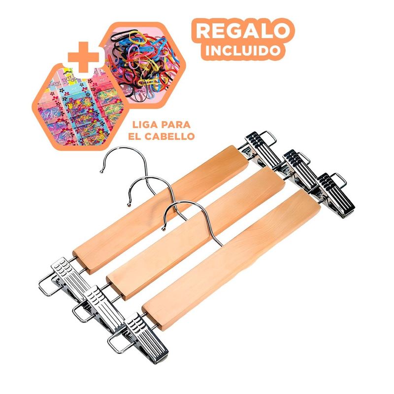 RYBIU IMPORT - Pack4 Colgadores con 3 Ganchos de Madera Y+Ligas de Regalo