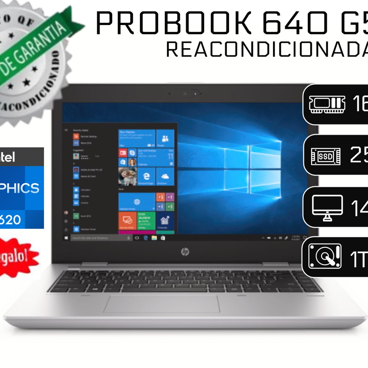 HP - Laptop Hp ProBook 640 G5 i5-8365U 16GB RAM 256GB SSD 1TB HDD Reacondicionado 1 Año Garantía + COOLER