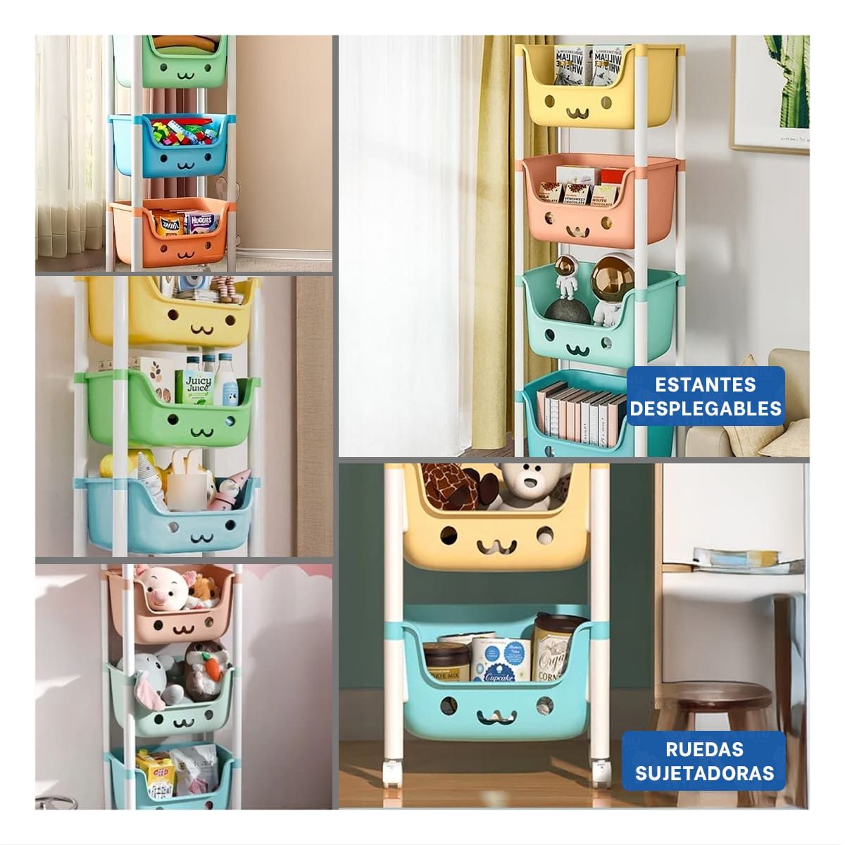 GENERICO - Juguetero Infantil con Caritas de 4 Niveles Multicolor