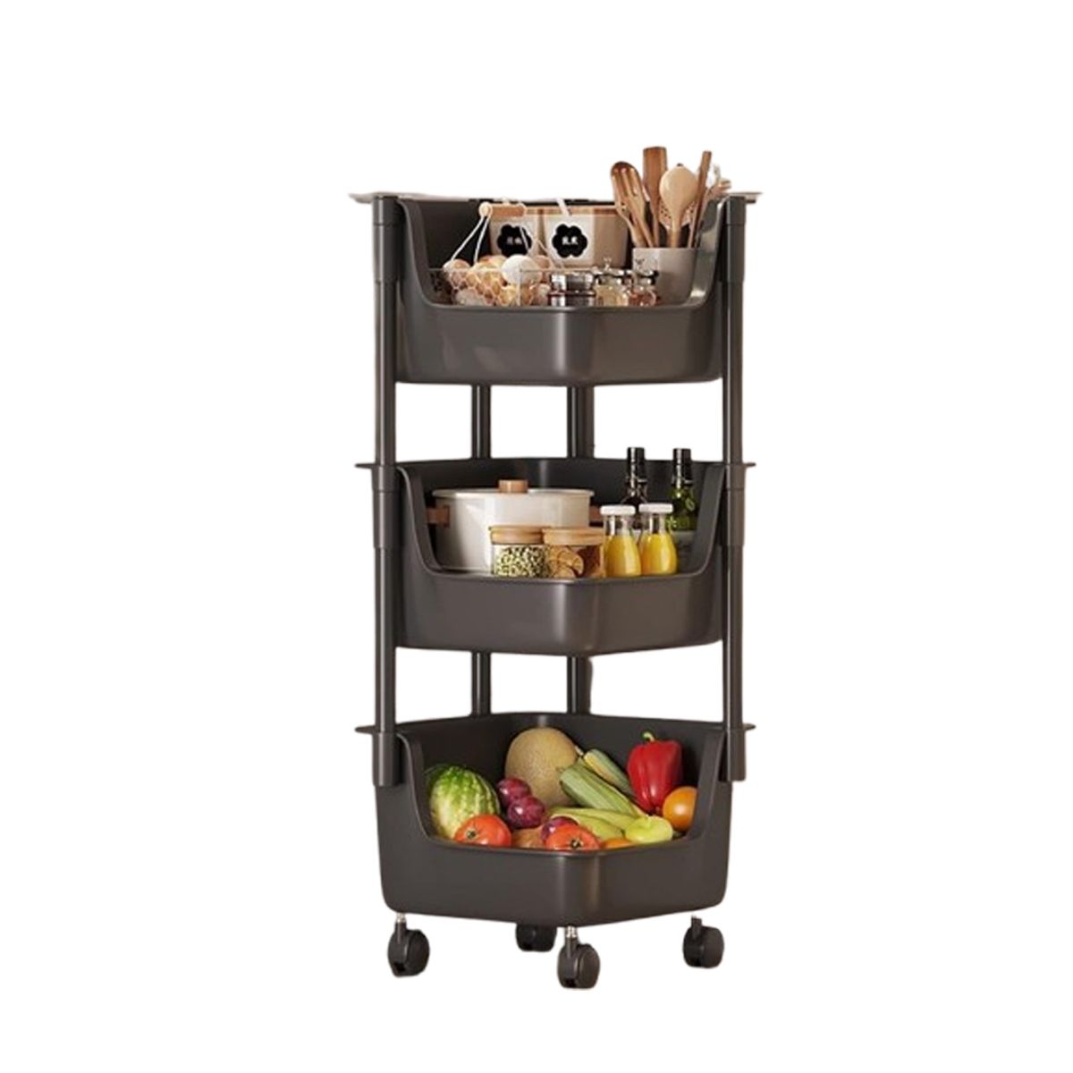 GENERICO - Carrito Practico con 3 Niveles Negro Y+Papel de Regalo