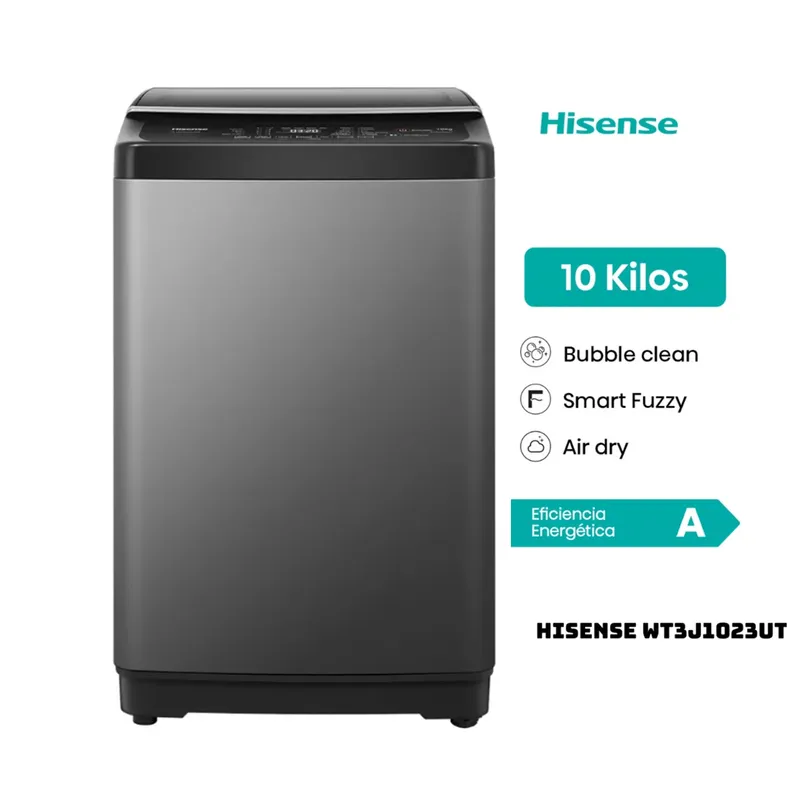 HISENSE - LAVADORA HISENSE SMART FUZZY 10 KG CARGA SUPERIOR GRIS - WT3J1023UT