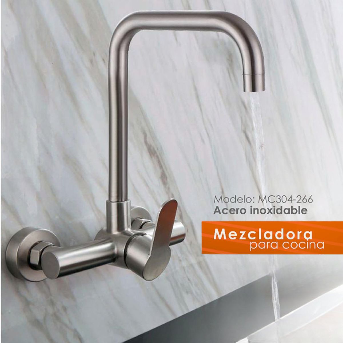 XM - MEZCLADORA MONOCOMANDO PARA COCINA A PARED SATINADO MC304-266
