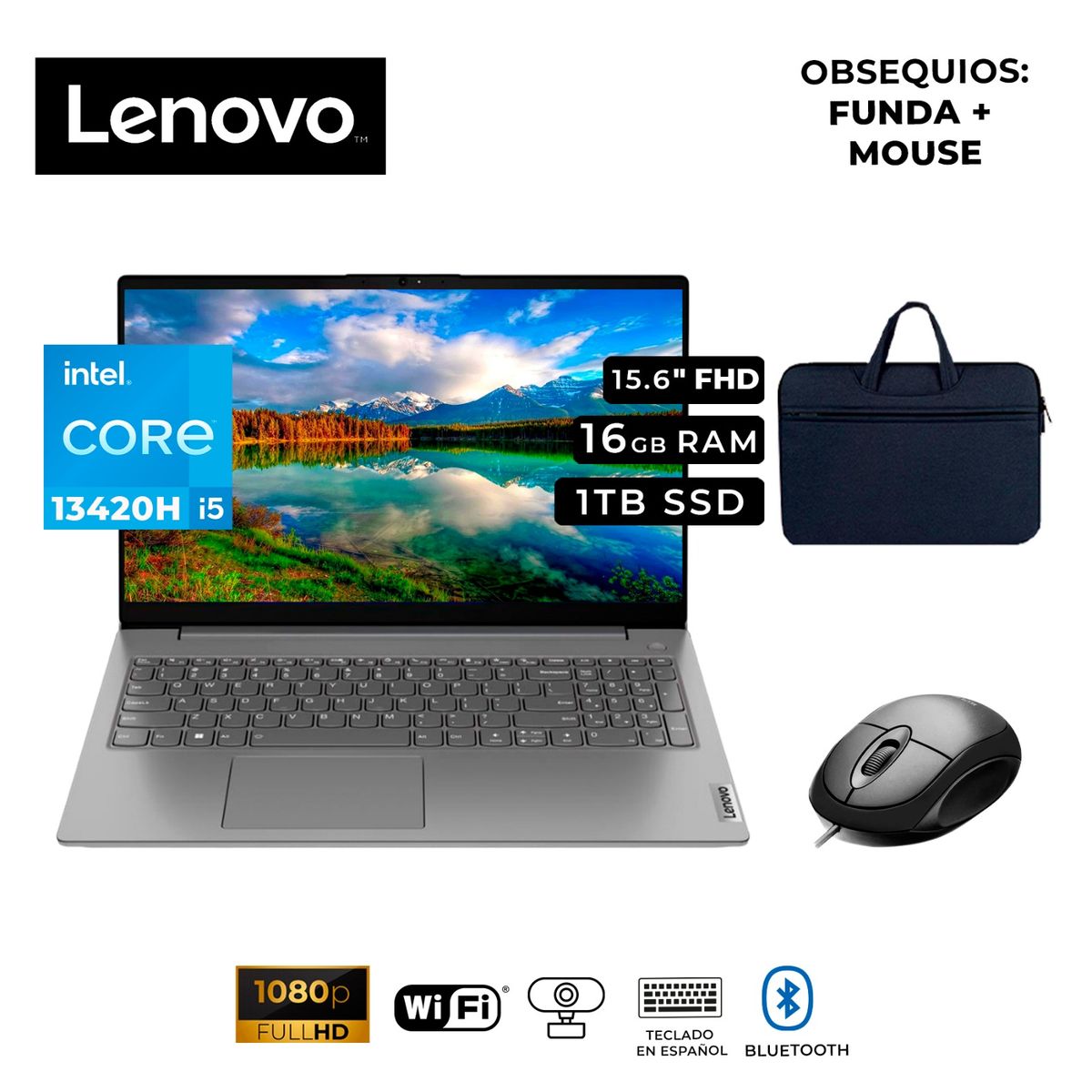 LENOVO - LENOVO INTEL CORE I5 13420H RAM 16GB SSD 1TB SSD 15.6 FHD FREEDOS - V15 G4 IRU PORTATIL