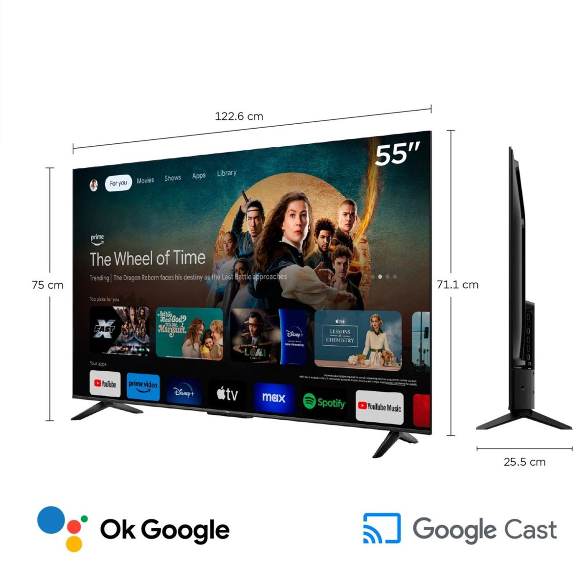 TCL - Televisor Tcl Qled 55" UHD 4k  Google Tv 55t6c