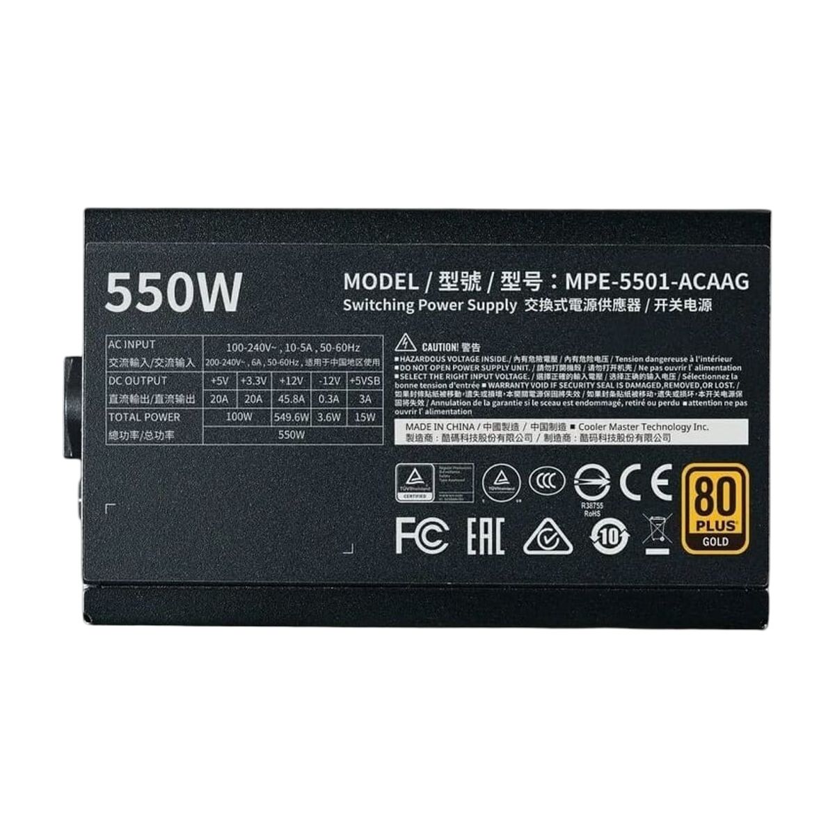 COOLER MASTER - Fuente de alimentación COOLER MASTER G Gold 550 V2 550W Formato ATX