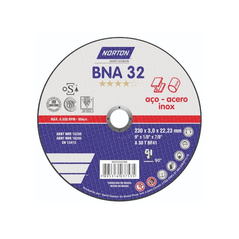 NORTON - Disco Corte Metal 7" x 1 / 8" (3.2mm) x 7 / 8" BNA32 - Pack x 10 unid