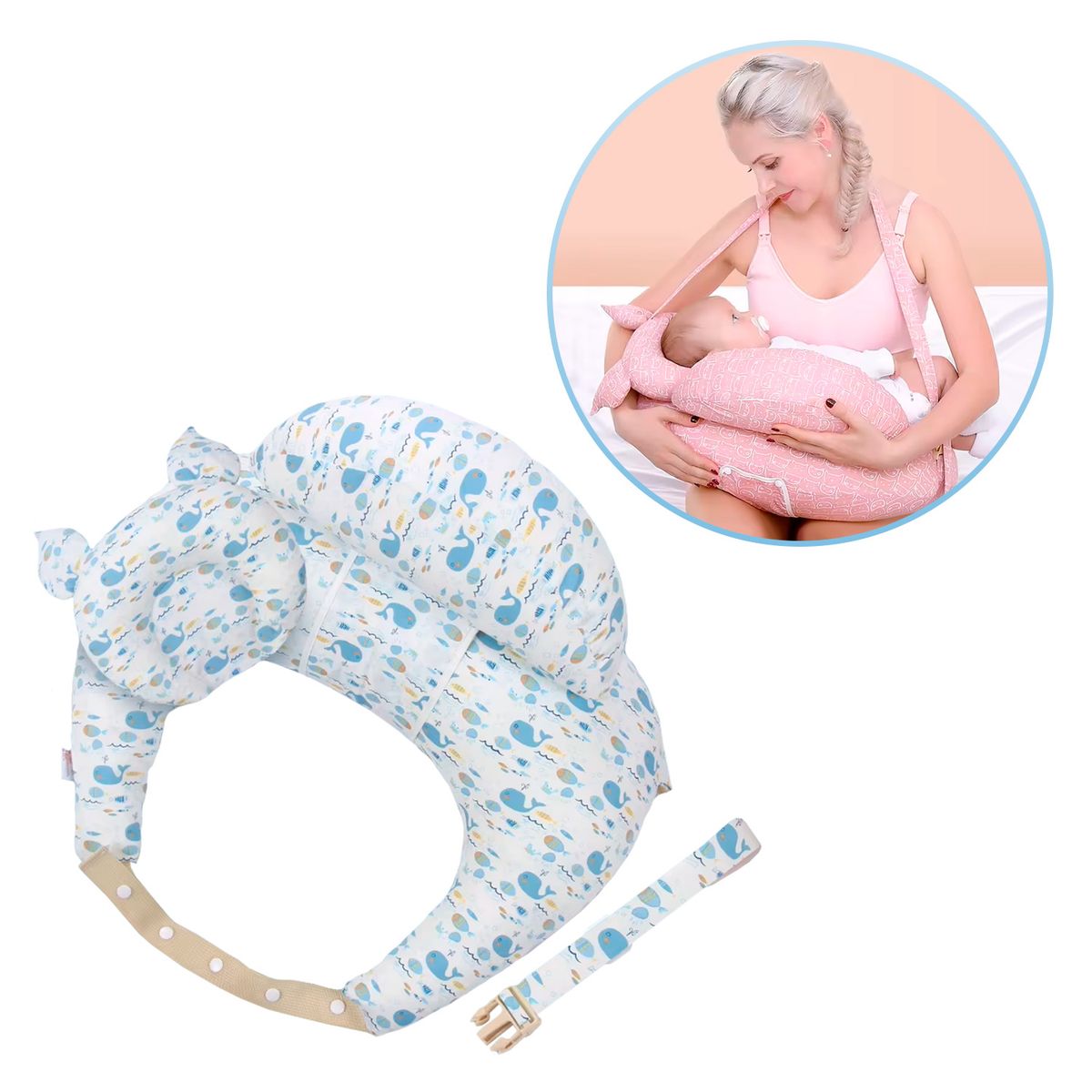 BABYPAL - Almohada de Lactancia Ergonómica 3 en 1 Suave Azul