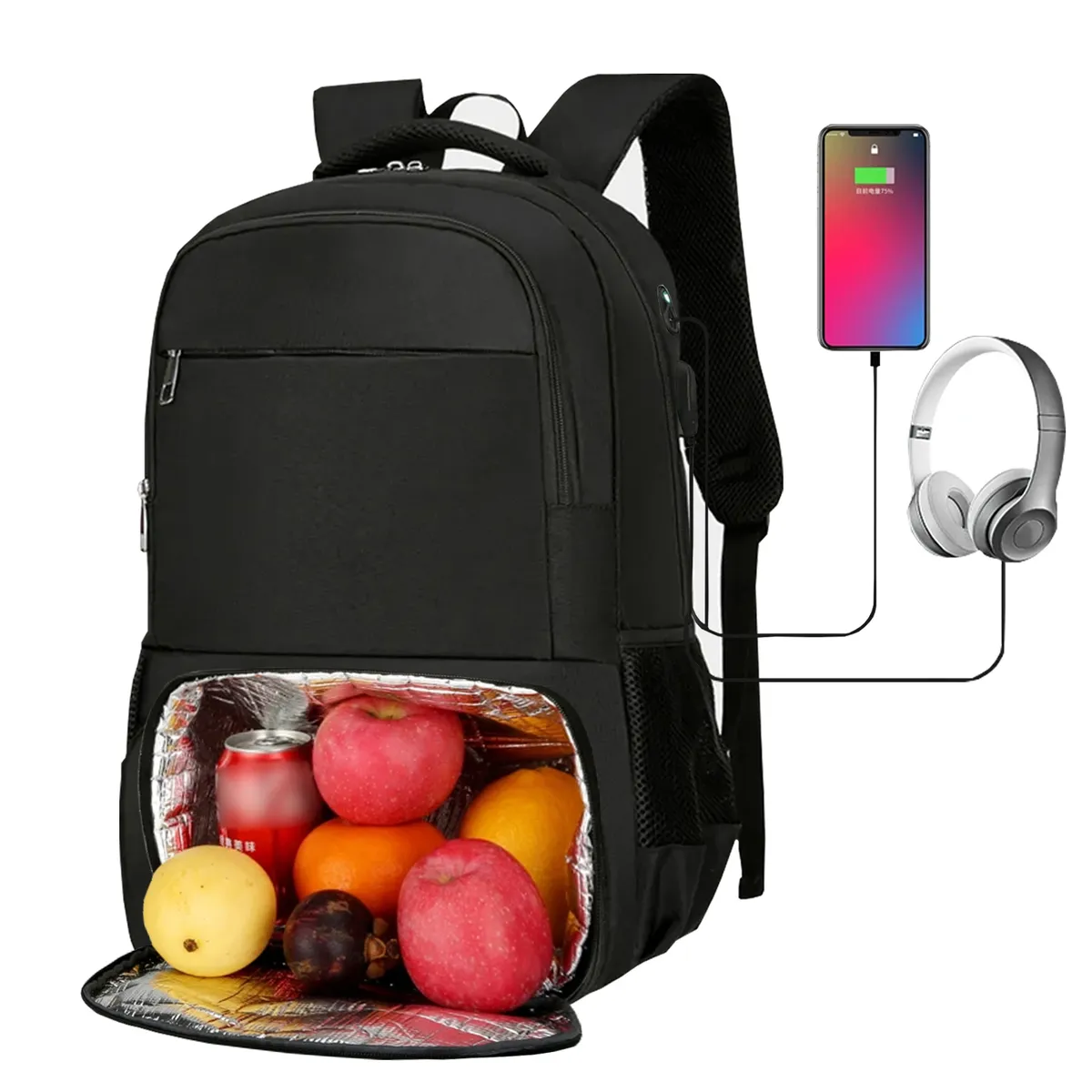 NEO DIGITAL - Mochila de almuerzo lonchera térmica BP42 porta laptop USB