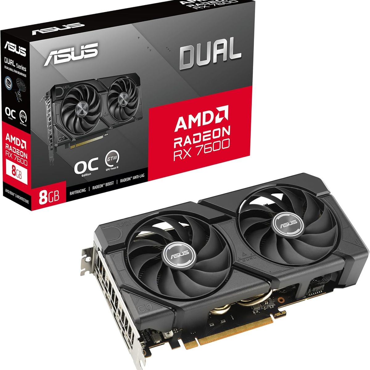 ASUS - Tarjeta de video ASUS DUAL-RX7600-O8G-EVO 8GB GDDR6