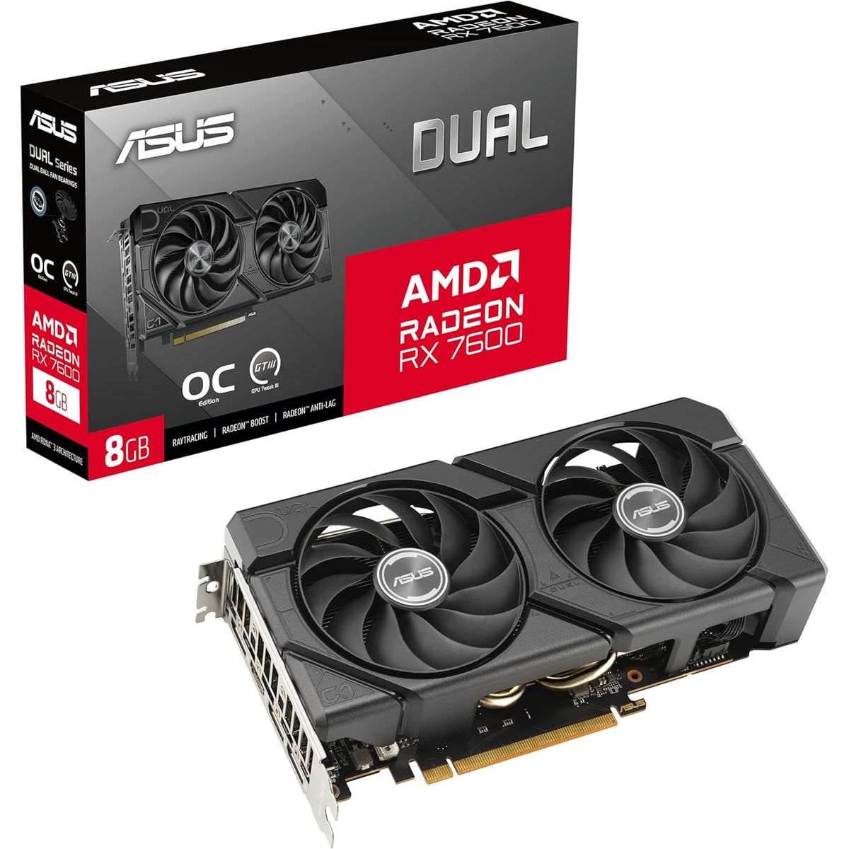 ASUS - Tarjeta de video ASUS DUAL-RX7600-O8G-EVO 8GB GDDR6