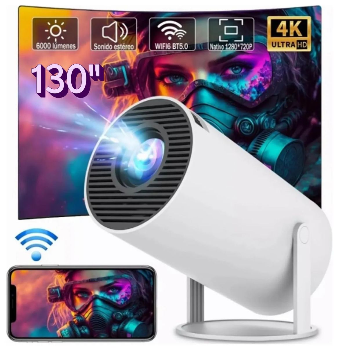 OEM - Proyector Smart TV HY300 Android 11 WiFi 6/5G Bluetooth HD 720p 130" HY-300