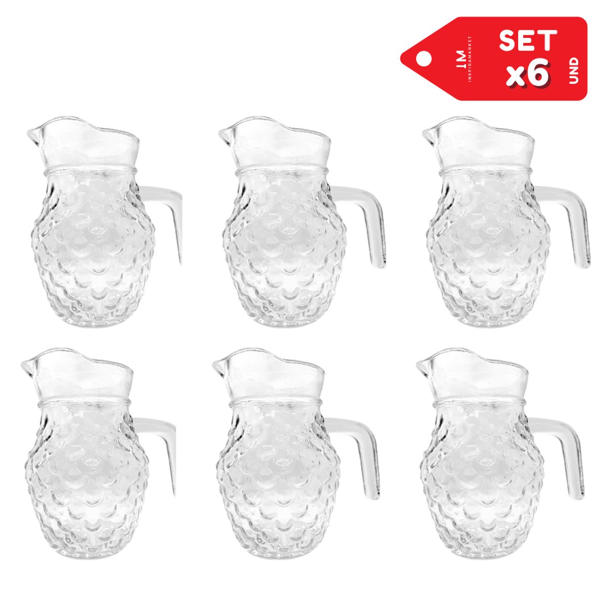 INSPIRA MARKET - Mini jarras de vidrio 600ml Set x6
