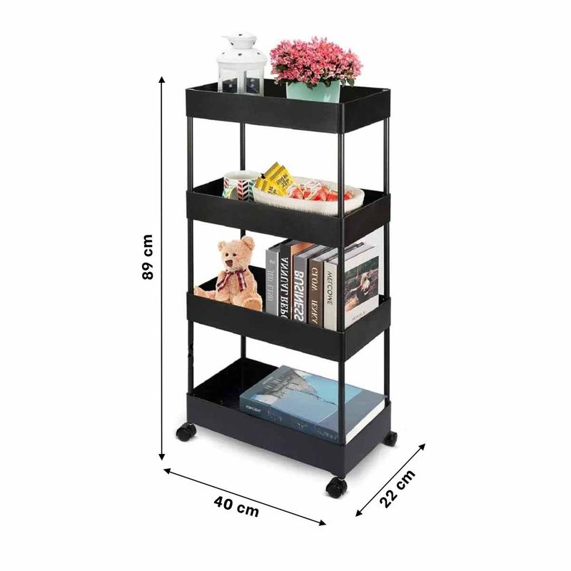 GENERICO - Pack2 Carrito Laterales de 4 Niveles de 4 Ruedas en Negro