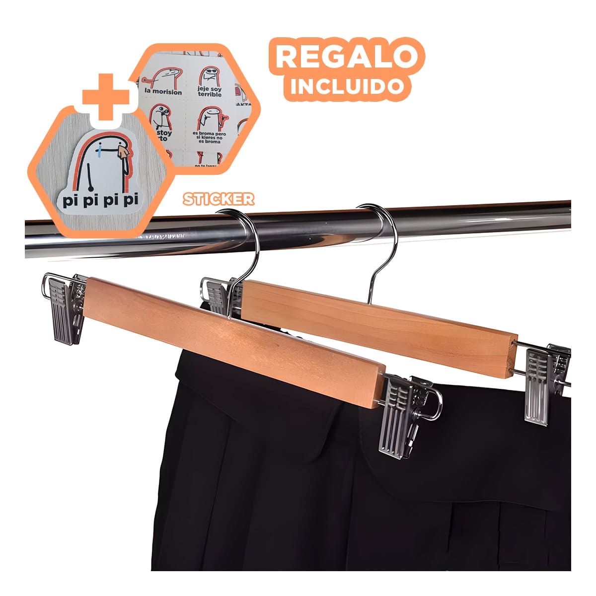 GENERICO - Colgadores Duradero de Ropa de Madera Y+Regalo Stickers