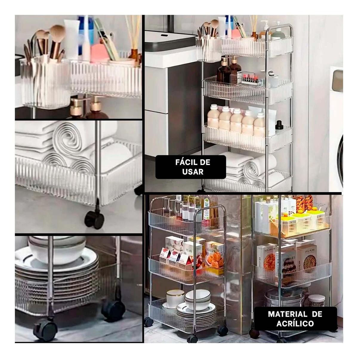 RYBIU IMPORT - Pack4 Carrito para Almacenar de 4 Niveles Y+Ligas de Regalo