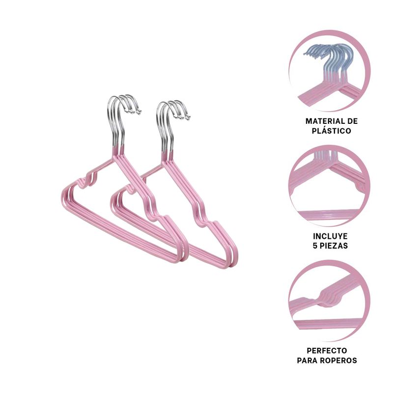 GENERICO - Pack5 Colgadores Versatil de Ropa en Color Rosado
