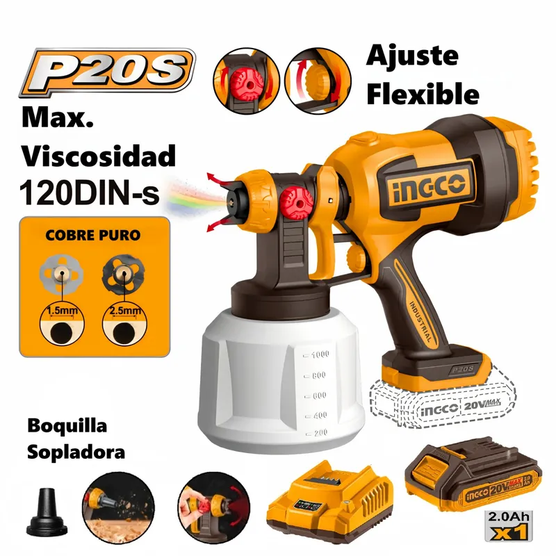 INGCO TOOLS - Pistola para Pintar Inalámbrica 20V 1000ml INGCO CSGLI20042