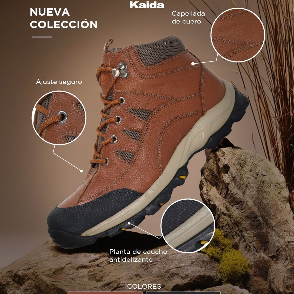 KAIDA - Botín Outdoor De Cuero Hombre CLQ3-TK-58 Marrón