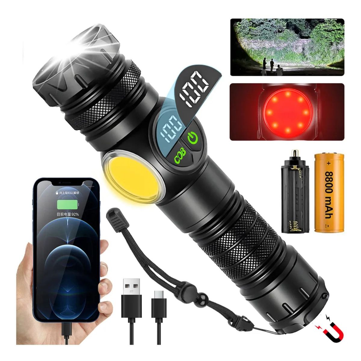 OEM - Linterna LED Recargable Con Imán Luz Lateral Y Zoom Ajustable