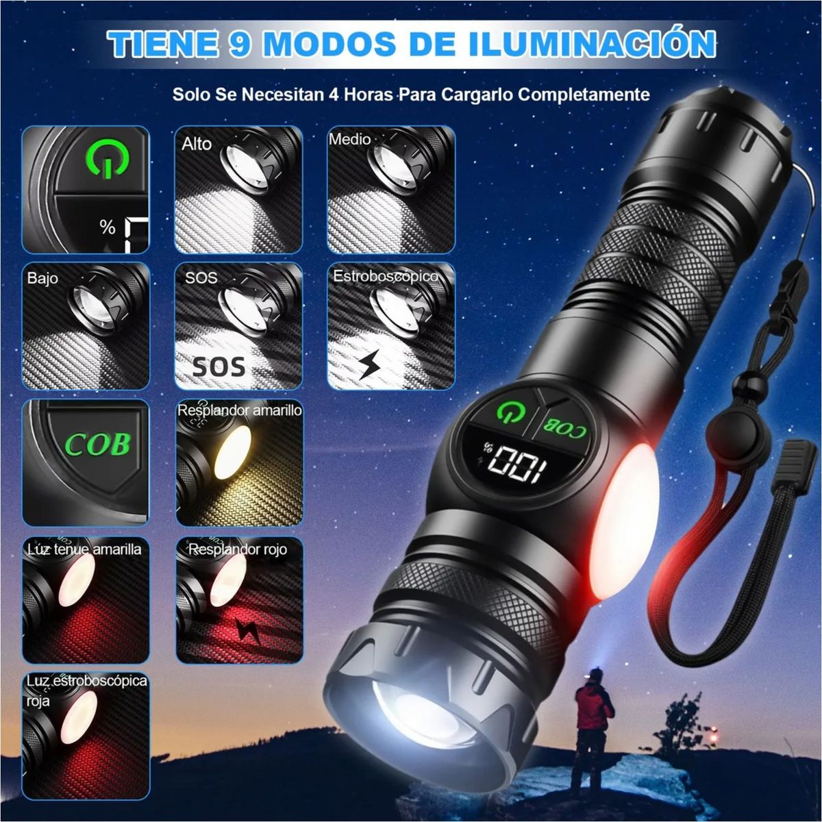 OEM - Linterna LED Recargable Con Imán Luz Lateral Y Zoom Ajustable