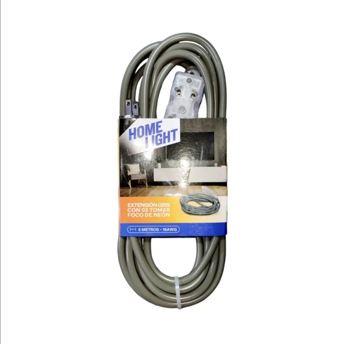 HOME LIGHT - Extensión Eléctrica Vulcanizado 5 Metros x 3 Tomas GRIS