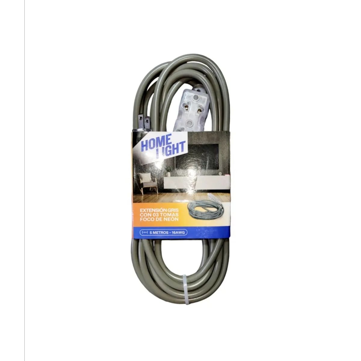 HOME LIGHT - Extensión Eléctrica Vulcanizado 5 Metros x 3 Tomas GRIS