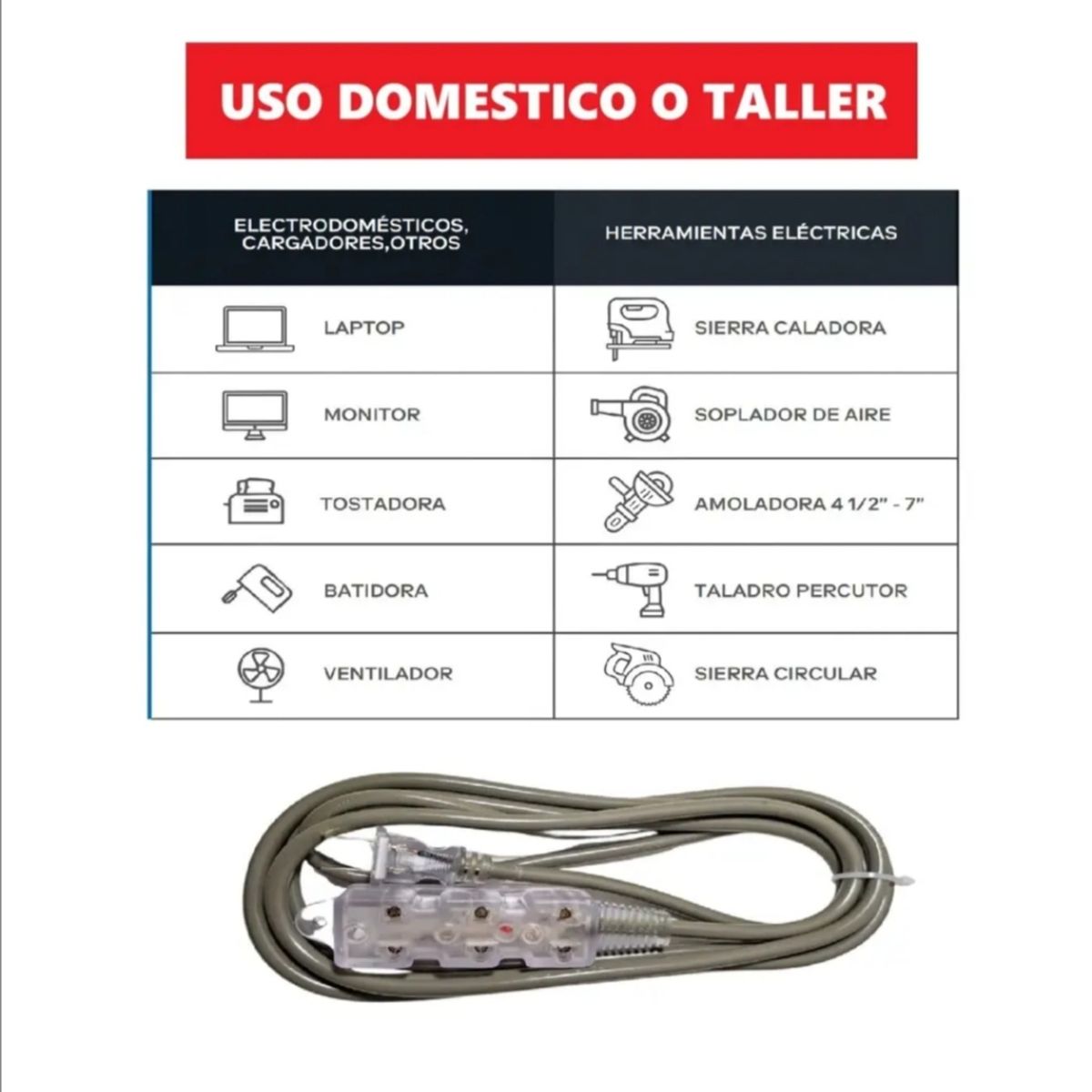 HOME LIGHT - Extensión Eléctrica Vulcanizado 5 Metros x 3 Tomas GRIS