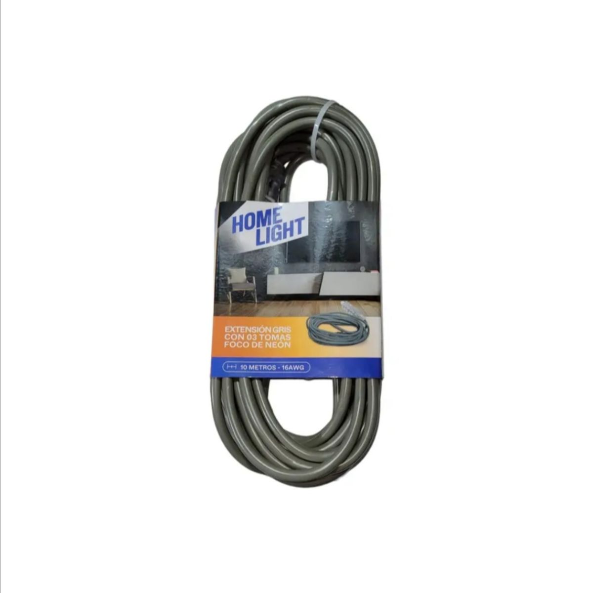 HOME LIGHT - Extensión Eléctrica Vulcanizado 10 Metros x 3 Tomas GRIS