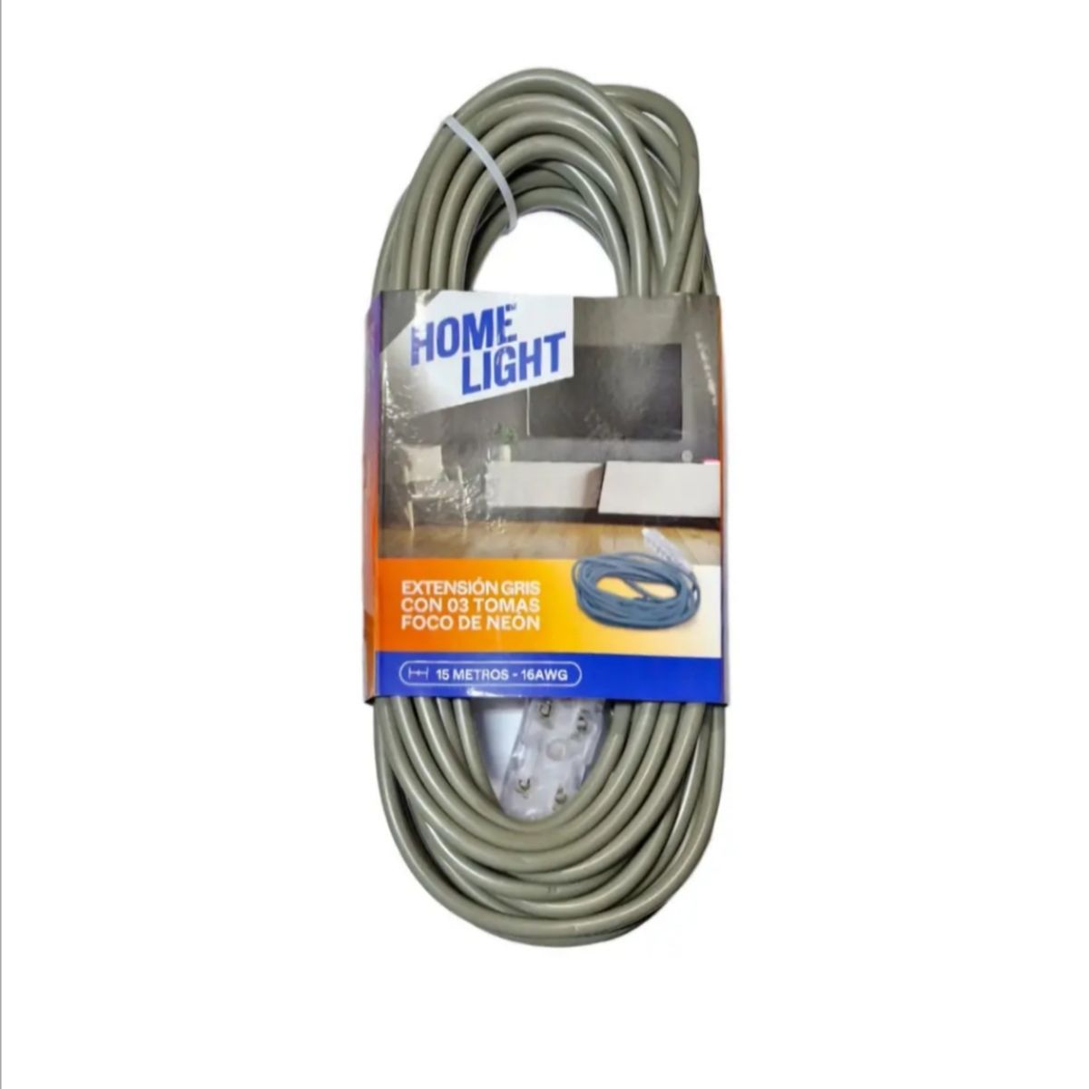 HOME LIGHT - Extensión Eléctrica Vulcanizado 15 Metros x 3 Tomas GRIS